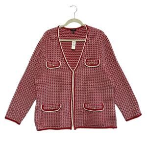 Talbots Tipped Tweed Sweater Jacket NWT Women's Sz 2X Red Refined Preppy Bold